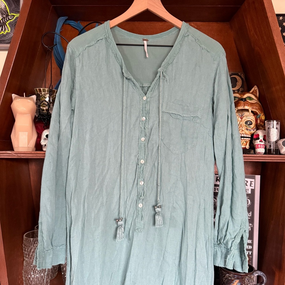 Free People Sage Green Long Sleeve Tunic Dress
